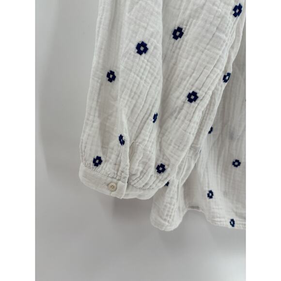 Madewell Lightspun Blouse Womens Small White Blue Pleated 3/4 Sleeve Sheer Gauze - Picture 12 of 16